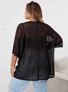 SHEIN CURVE+ 加大码夏季圆领短袖骷髅印花透明简约衬衫，适合女士休闲日常万圣节秋季服装、冬季、CURVE PLUS