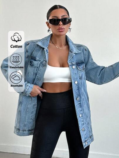 EURMUSE 100%Cotton Distressed Water Wash Denim Jacket