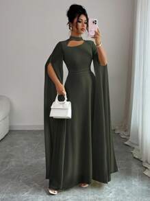 Elenzga Vestido de playa elegante y romántico estilo francés para vacaciones, de tela de gasa transparente, con cuello hueco, espalda con cruce y amarre, falda larga acampanada, manga larga, puños con abertura, adecuado para el té de la tarde, fiestas, estilo de Medio Oriente, primavera/verano