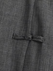 Linhara 大码女式夏季亚麻休闲通勤日常外出松紧腰圆下摆开衩设计中国结装饰纽扣短裤 - 灰色 - 查看 4