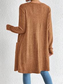 SHEIN Essnce 女士优雅常规针织开衫 开衫 女士开衫 轻薄开衫 棕色开衫 秋冬棕褐色开衫 - 鏽棕色 - 查看 2