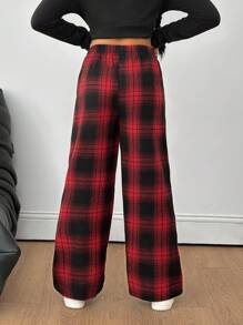 Sparklyn 2 件套青少年女孩休闲百搭格子宽松阔腿裤，适合上学、日常穿着、居家秋冬 - 彩色 - 查看 2