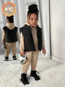 SHEIN Set de 3 piezas: Sudadera linda para bebé niña, chaqueta forrada térmica, otoño/invierno - Multicolor - Ver 1