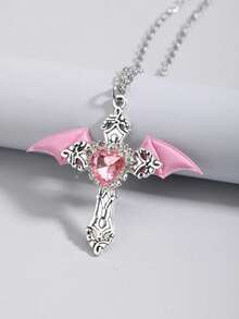 ROMWE Vintage Gothic Style Sword Pendant Necklace, Suitable For Daily Wear - Pink - View 2