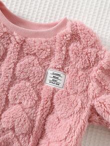 Cozy Pixies 女婴羊毛厚纹理心形图案圆领插肩袖套头衫 - 粉色 - 查看 4
