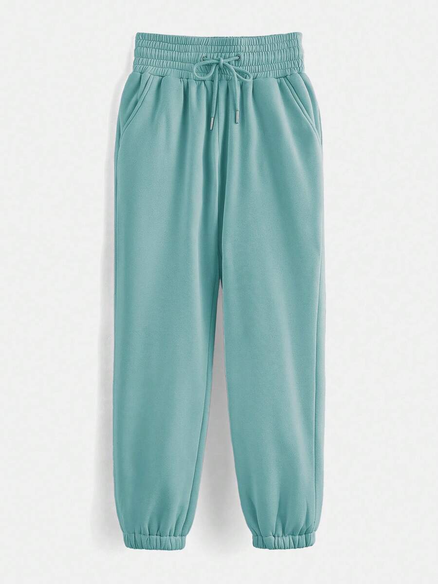 EURMUSE Women's Spring Fashionable Drawstring Solid Grey Sports Cuffs Running Puffy Joggers With Pockets - Mint Green - View 1