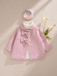 SHEIN 女婴秋季服装休闲风格外套蝴蝶结装饰开衫 - 粉色 - 查看 1