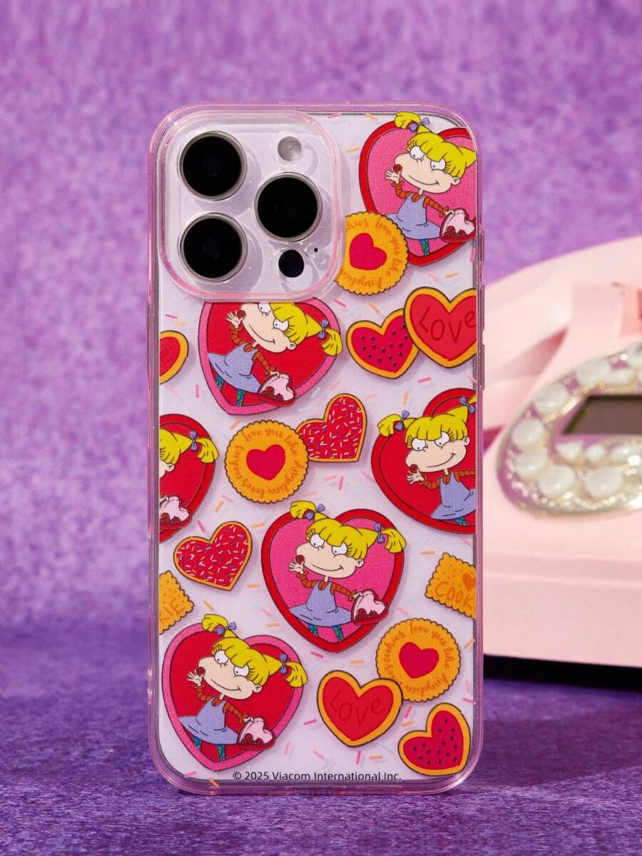 Nick 90s | SHEIN Pink Sparkle Fashion Fun Mobile Phone Case - Cartoon Figure Graphic Protective Cover Design, Compatible With IPhone - Clear - View 1