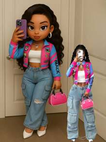 BamGleam 女式摩托车字母印花短款轻便夹克