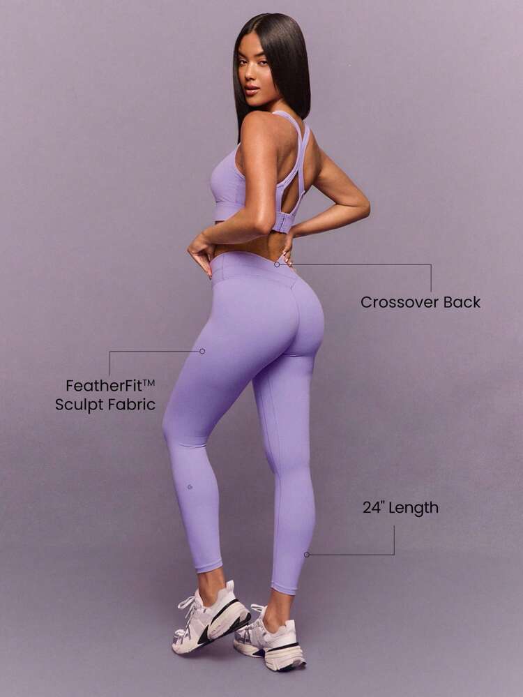 24" Leggings compressifs FeatherFit™-Sculpt Power Form à dos croisé, doux et extensibles. Haute performance pour la course, le jogging, l'entraînement, la gym, le studio et le port quotidien