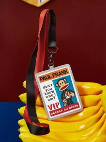 Paul Frank X SHEIN 1pc PU Leather Cartoon Character Pattern Card Holder With Lanyard, Fits 1-2 Cards, Transparent Window, Suitable For Men, Women, Students, Monkeys, Fashionable And - Multicolor - View 2
