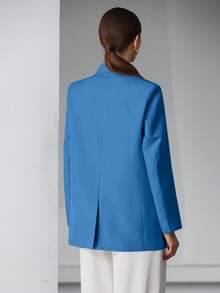 EURMUSE Decor Pocket Single Breasted Blazer Workwear  - Biru - View 7