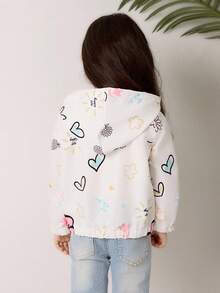 年轻女孩心形和花卉印花长袖拉链休闲连帽夹克 - 彩色 - 查看 2
