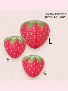 3 件红色/粉色草莓形纸灯笼，生日、节日派对装饰，悬挂灯笼