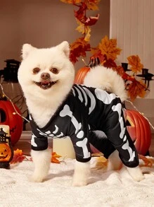 1pc Pet Cat Dog Universal Halloween Skull Cosplay Knitted Elastic Comfortable Dog Jumpsuit Pajamas, PETSIN Original Design - Multicolor - View 2