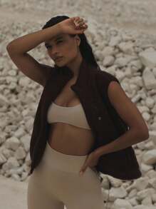 Musera Sport Colete sem Mangas com Zíper em Fleece, Musera Esportiva, Roupas Esportivas, Fitness, Academia, Corrida no Deserto, Fitness, Outono Inverno