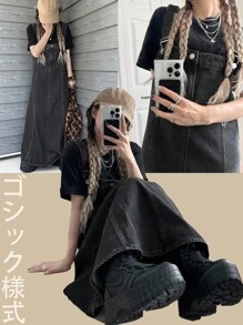 FRIFUL 女式休闲水洗加长牛仔连衣裙 - 黑色 - 查看 2