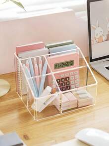 1个超吸引笔筒收纳盒，宿舍办公室桌面文具透明网格收纳盒，桌面化妆品收纳盒，铅笔橡皮擦文具收纳笔筒 - 彩色 - 查看 3