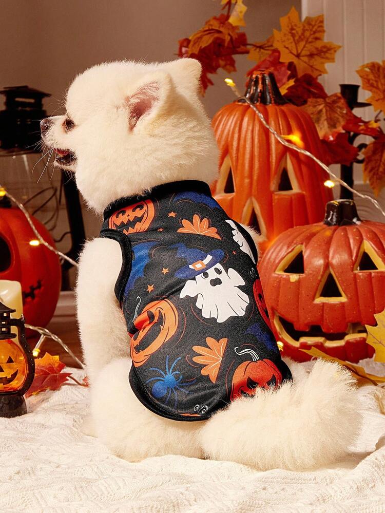 2 chiếc áo liền quần hình bí ngô đen ma cà rồng Halloween thời trang thoáng khí thoải mái cho chó cưng, thiết kế độc đáo của PETSIN - Nhiều màu - Xem 3