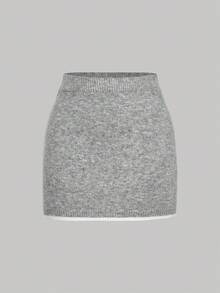 Skyraze 女士长袖单排扣开衫和 A 字裙套装，灰色 - 灰色 - 查看 4