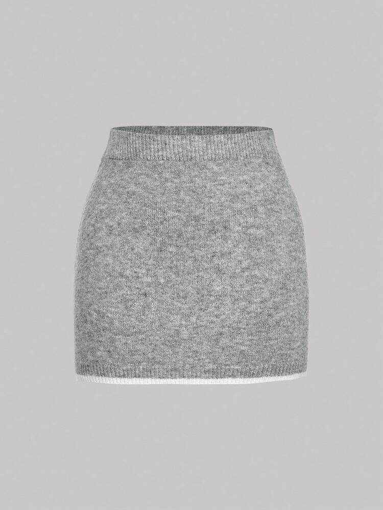 Skyraze 女士长袖单排扣开衫和 A 字裙套装，灰色 - 灰色 - 查看 4