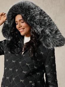 Boho Mama Maternity Bow Pattern Hooded Long Sleeve Padded Coat