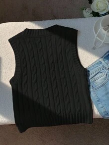 Comfortcana Women's Casual V-Neck Equestrian Embroidery Cable Knit Sweater Vest Going Out Tops Women,Tops For School In Fall/Winter