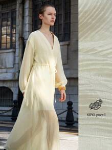 Lumivelle 婚礼宾客礼服 秋季连衣裙 秋季女装 女士优雅休闲V领纹理面料收腰长灯笼袖连衣裙 休闲装 春季大学服装 - 杏色 - 查看 9