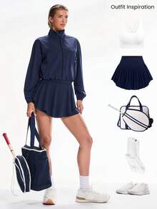 GLOWMODE 防水轻质网球腋下后网眼面板可调节下摆腰长夹克健身训练网球 - Dark Blue - 查看 6