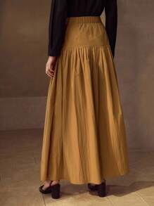 MOTF PREMIUM 纯色扣饰喇叭裙 - 黃色 - 查看 3