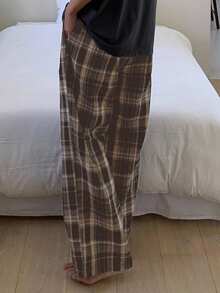 DAZY Men's Brown Plaid Casual Lounge Pants, Spring/Summer, Fall Pajama, Winter - Brown - View 2