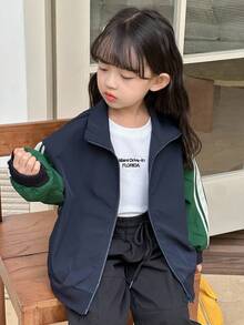 DAZY Young Girls Contrast Color Casual Street Style Long Sleeve Jacket - Army Green - View 8