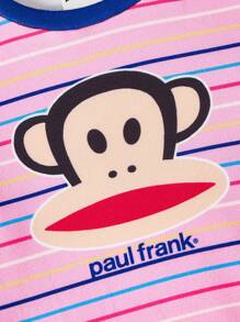 Paul Frank X SHEIN 2 件套少女条纹印花圆领长袖上衣和裤子休闲舒适睡衣套装 - 粉色 - 查看 4
