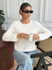 SHEIN Frenchy Autumn Fashionable Elegant Backless Lace-Up Pullover Sweater,Off-White Solid Color Warm Long Sleeve Top For Women Casual Brunch Wear - Apricot - View 4