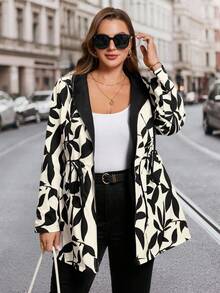 SHEIN Clasi Áo khoác cỡ lớn có thể đảo ngược, một mặt in họa tiết lá màu đen, một mặt trơn màu đen, thu/đông - Nhiều màu - Xem 4