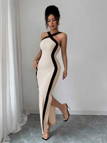 Rafferiza Women's Stylish Elegant Color Blocking Bodycon Dress - Multicolor - View 5