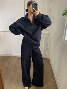 DAZY مجموعة بلوزة رياضية فضفاضة وكاجوال للنساء، موسم الخريف، 2 قطعة