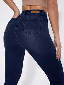 EURMUSE Quần denim ống loe cạp cao đơn sắc, thường ngày đa năng dành cho nữ, mùa hè - Rửa tối - Xem 4