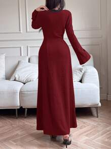 Feyla Women's Elegant Solid Color Texture Dress - Red - View 3