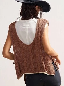 Bohemela 波西米亚风复古编织侧系带女式针织上衣 - 棕色 - 查看 7