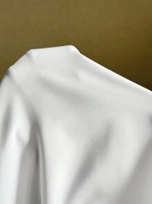 Elaquor Áo sơ mi tay dài cổ chữ V khóa kim loại màu trơn cỡ lớn - trắng - Xem 7