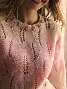 MOTF PREMIUM OMBRE HOLLOW OUT SWEATER - Baby Pink - View 3