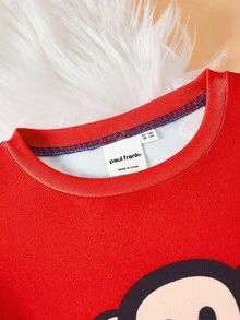 Paul Frank X SHEIN 2pcs Tween Boy Cartoon Pattern Crew Neck Long Sleeve Top And Pants Comfortable Casual Pajama Set - Navy Blue - View 3