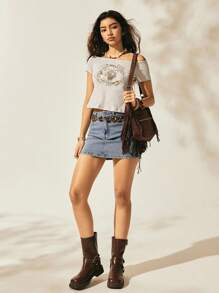 Easelle Áo thun hở vai thêu dành cho nữ - Màu be - Xem 8