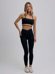 Musera Sport Bộ đồ thể thao gồm áo bra thể thao cổ yếm khoét eo và quần legging, thích hợp cho tập luyện thể dục, tập gym hoặc trở lại trường học. - màu đen - Xem 1