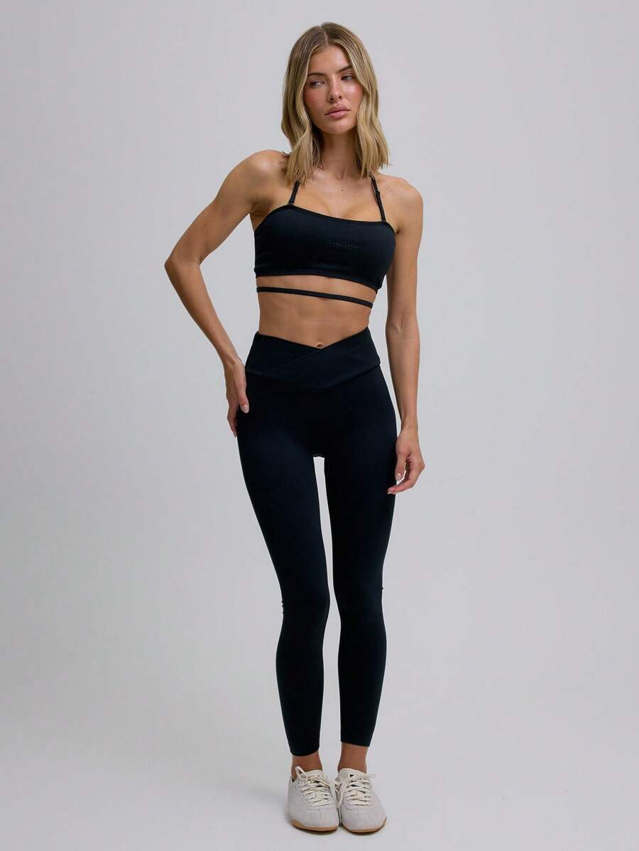 Musera Sport Bộ đồ thể thao gồm áo bra thể thao cổ yếm khoét eo và quần legging, thích hợp cho tập luyện thể dục, tập gym hoặc trở lại trường học. - màu đen - Xem 1