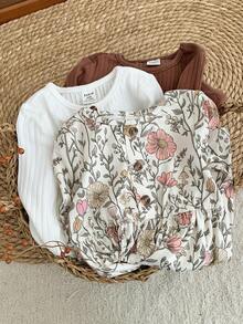 LMoss Kids Bộ 3 váy cổ tròn dệt kim họa tiết hoa cho bé gái - Nhiều màu - Xem 5