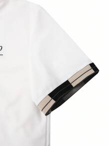 Manfinity Bizformal 男士串珠刺绣罗纹领短袖休闲 Polo 衫 - 白色 - 查看 6