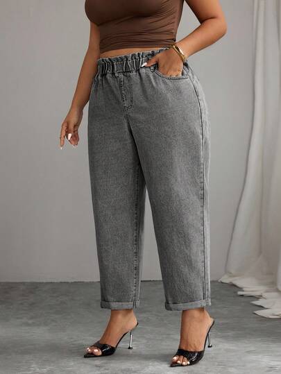 Elenzga Quần Jeans Ống côn Thiết kế Túi dành cho Nữ Cỡ Lớn, Thường Ngày Đa Năng