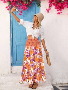 Vivid Eden Gonna casual con stampa floreale e volant sul fondo per donne - Multicolore - Visualizzare 3